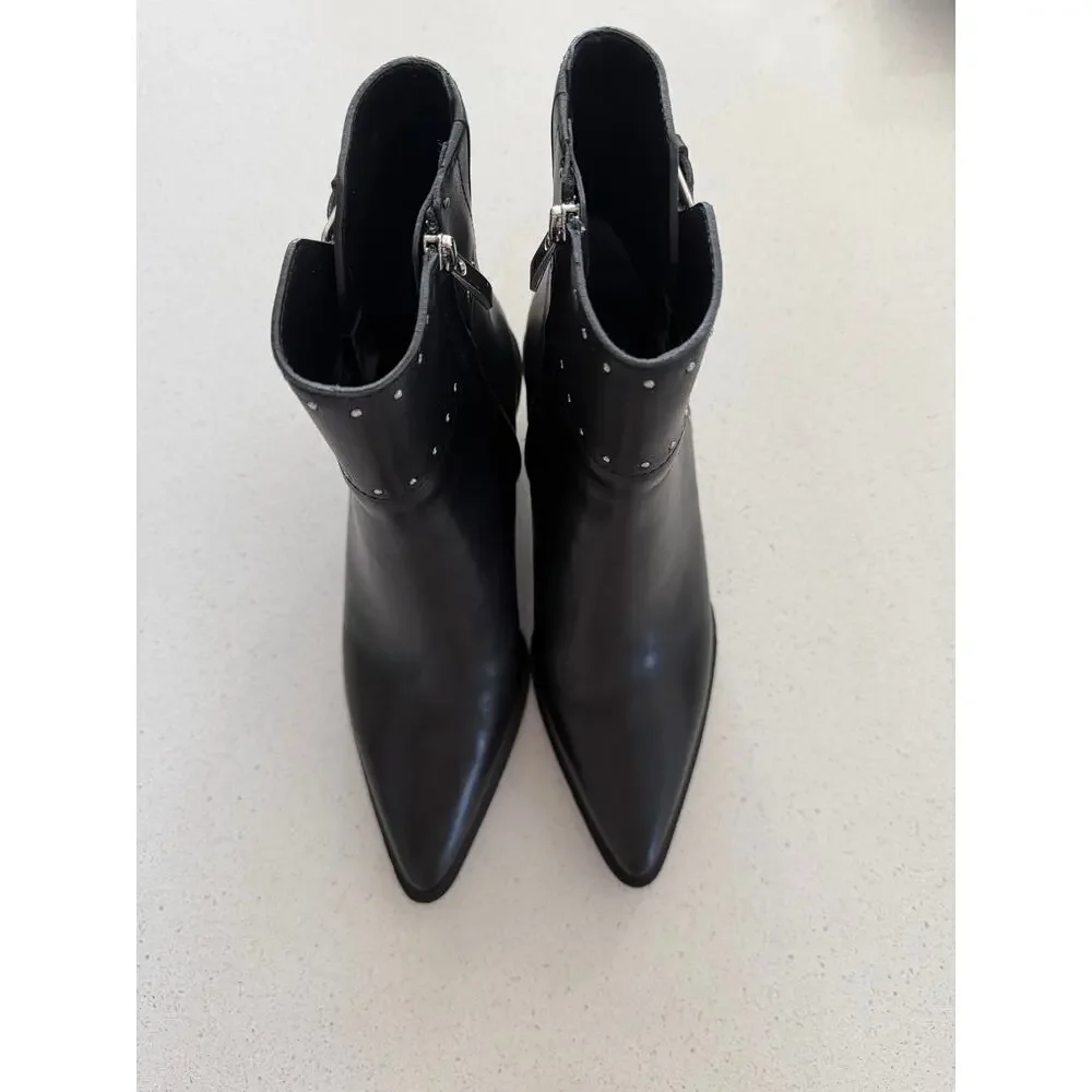 Paige Giselle Pointed Toe‎ Studded Leather Bootie in Black 9